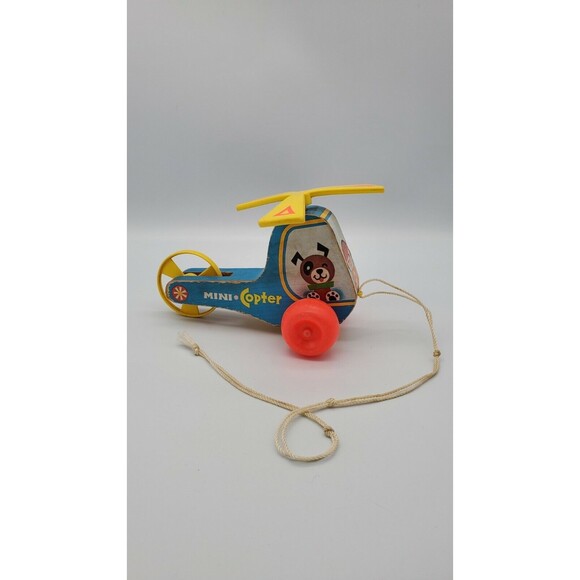 Vintage Fisher Price Mini Copter Pull Toy #448 Wooden Helicopter 1970 0320 - Picture 3 of 12